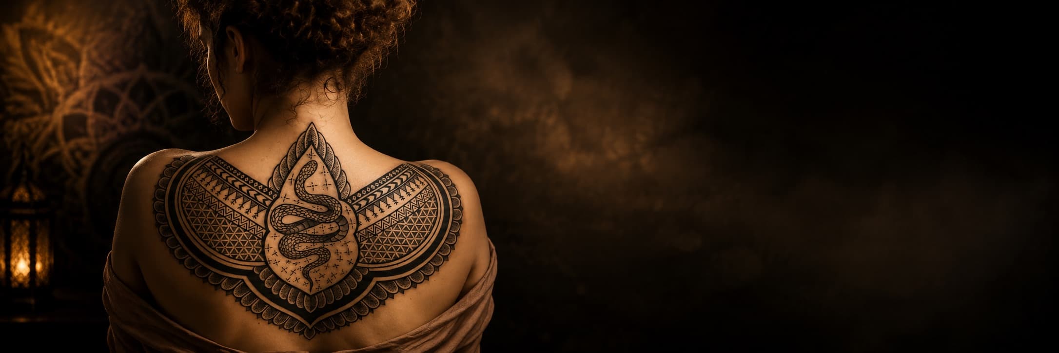 Mandala back piece with radial geometry and ornamental dotwork at Bloodline Tattoo Bali
